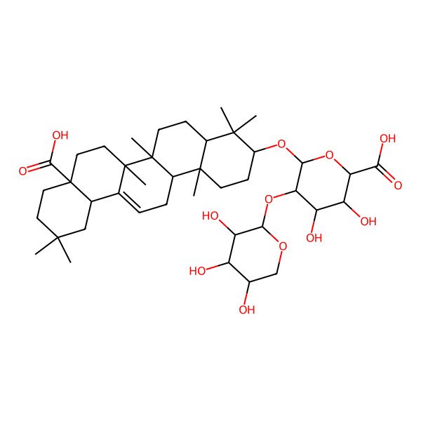 2D Structure of (2S,3S,4S,5R,6R)-6-[[(3S,4aR,6aR,6bS,8aS,12aS,14aR,14bR)-8a-carboxy-4,4,6a,6b,11,11,14b-heptamethyl-1,2,3,4a,5,6,7,8,9,10,12,12a,14,14a-tetradecahydropicen-3-yl]oxy]-3,4-dihydroxy-5-[(2S,3R,4S,5S)-3,4,5-trihydroxyoxan-2-yl]oxyoxane-2-carboxylic acid