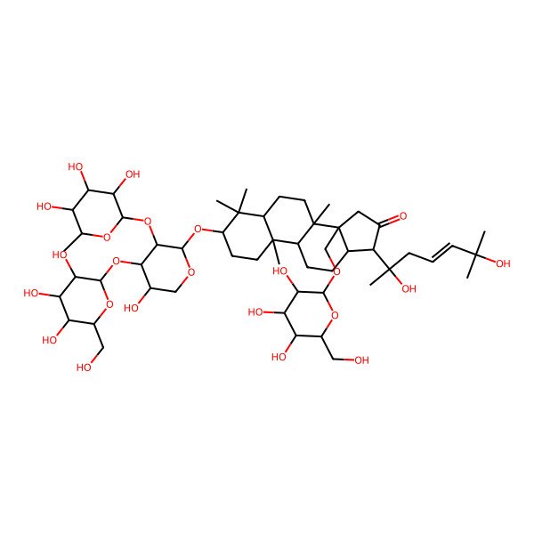 2D Structure of Dammar-23-en-16-one, 3-[(O-6-deoxy-alpha-L-mannopyranosyl-(1-->2)-O-[beta-D-glucopyranosyl-(1-->3)]-alpha-L-arabinopyranosyl)oxy]-30-(beta-D-glucopyranosyloxy)-20,25-dihydroxy-, (3beta,23E)-