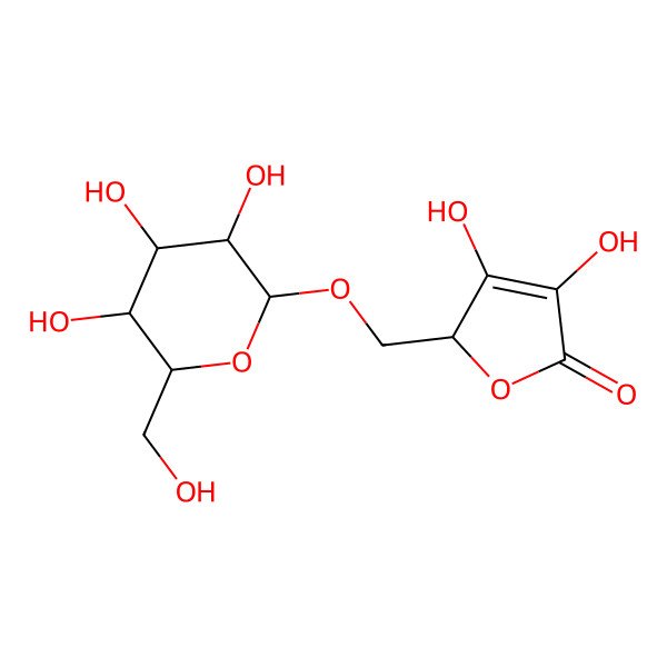 2D Structure of (2R)-3,4-dihydroxy-2-[[(2S,3R,4S,5R,6R)-3,4,5-trihydroxy-6-(hydroxymethyl)oxan-2-yl]oxymethyl]-2H-furan-5-one