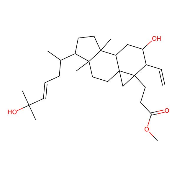2D Structure of Methyl 3-[12-ethenyl-11-hydroxy-5-(6-hydroxy-6-methylhept-4-en-2-yl)-4,8-dimethyl-13-tetracyclo[7.5.0.01,13.04,8]tetradecanyl]propanoate