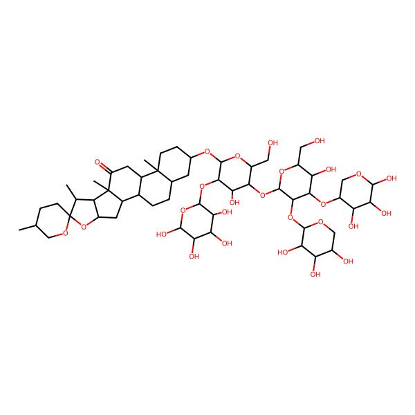 2D Structure of (1R,2S,4S,5'R,6R,7S,8R,9S,12S,13S,16S,18S)-16-[(2R,3R,4S,5R,6R)-4-hydroxy-5-[(2S,3R,4S,5R,6R)-5-hydroxy-6-(hydroxymethyl)-3-[(2S,3R,4S,5R)-3,4,5-trihydroxyoxan-2-yl]oxy-4-[(3R,4R,5R,6R)-4,5,6-trihydroxyoxan-3-yl]oxyoxan-2-yl]oxy-6-(hydroxymethyl)-3-[(2R,3R,4R,5R,6R)-3,4,5,6-tetrahydroxyoxan-2-yl]oxyoxan-2-yl]oxy-5',7,9,13-tetramethylspiro[5-oxapentacyclo[10.8.0.02,9.04,8.013,18]icosane-6,2'-oxane]-10-one