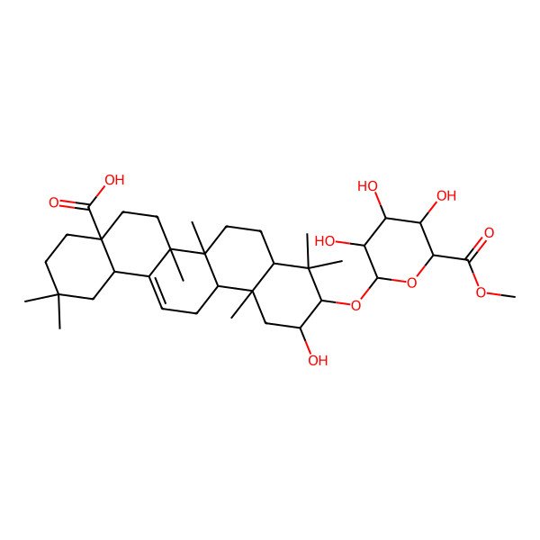 2D Structure of (4aS,6aR,6aS,6bR,8aR,10R,11S,12aR,14bS)-11-hydroxy-2,2,6a,6b,9,9,12a-heptamethyl-10-[(2R,3R,4S,5S,6S)-3,4,5-trihydroxy-6-methoxycarbonyloxan-2-yl]oxy-1,3,4,5,6,6a,7,8,8a,10,11,12,13,14b-tetradecahydropicene-4a-carboxylic acid