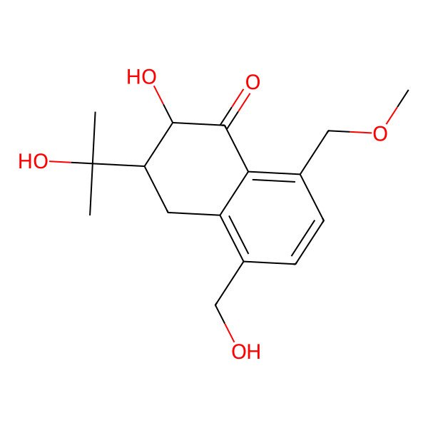 2D Structure of 2-hydroxy-5-(hydroxymethyl)-3-(2-hydroxypropan-2-yl)-8-(methoxymethyl)-3,4-dihydro-2H-naphthalen-1-one 2D Structure of 2-hydroxy-5-(hydroxymethyl)-3-(2-hydroxypropan-2-yl)-8-(methoxymethyl)-3,4-dihydro-2H-naphthalen-1-one