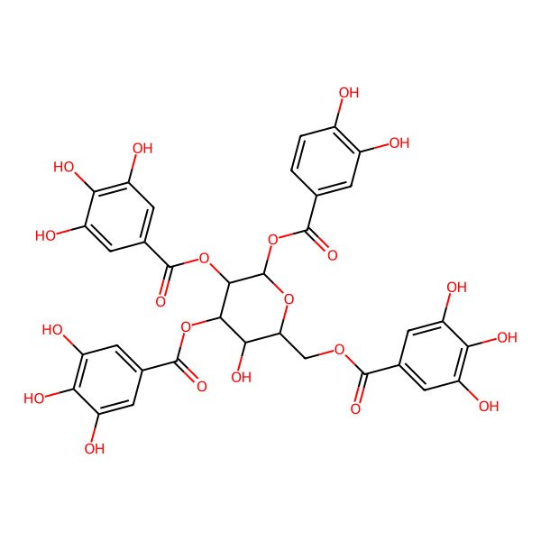 2D Structure of [(2R,3R,4S,5R,6S)-6-(3,4-dihydroxybenzoyl)oxy-3-hydroxy-4,5-bis[(3,4,5-trihydroxybenzoyl)oxy]oxan-2-yl]methyl 3,4,5-trihydroxybenzoate