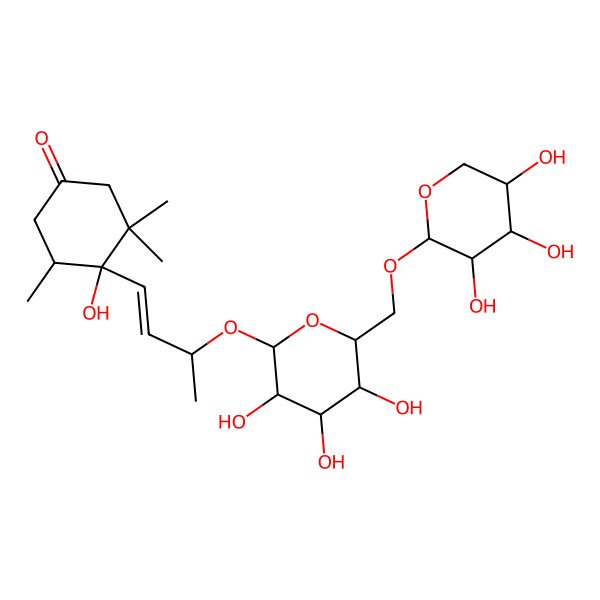 2D Structure of NCGC00384905-01_C24H40O12_(2R,3E)-4-[(1S,6R)-1-Hydroxy-2,2,6-trimethyl-4-oxocyclohexyl]-3-buten-2-yl 6-O-beta-D-xylopyranosyl-beta-D-glucopyranoside
