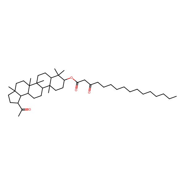 2D Structure of (1-Acetyl-3a,5a,5b,8,8,11a-hexamethyl-1,2,3,4,5,6,7,7a,9,10,11,11b,12,13,13a,13b-hexadecahydrocyclopenta[a]chrysen-9-yl) 3-oxohexadecanoate