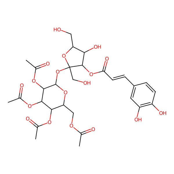 2D Structure of [(2S,3S,4R,5R)-4-hydroxy-2,5-bis(hydroxymethyl)-2-[(2R,3R,4S,5R,6R)-3,4,5-triacetyloxy-6-(acetyloxymethyl)oxan-2-yl]oxyoxolan-3-yl] (E)-3-(3,4-dihydroxyphenyl)prop-2-enoate