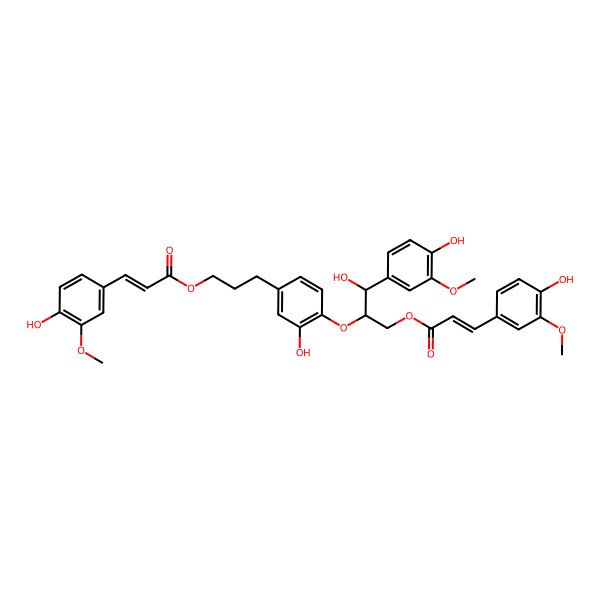 2D Structure of 3-[3-Hydroxy-4-[1-hydroxy-1-(4-hydroxy-3-methoxyphenyl)-3-[3-(4-hydroxy-3-methoxyphenyl)prop-2-enoyloxy]propan-2-yl]oxyphenyl]propyl 3-(4-hydroxy-3-methoxyphenyl)prop-2-enoate