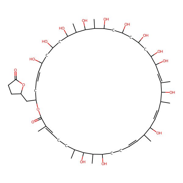 2D Structure of 8,10,16,20,23,24,26,28,30,32,34,36,38-Tridecahydroxy-3,7,9,15,19,21,31,33-octamethyl-42-[(5-oxooxolan-2-yl)methyl]-1-oxacyclodotetraconta-3,13,17,21,39-pentaen-2-one