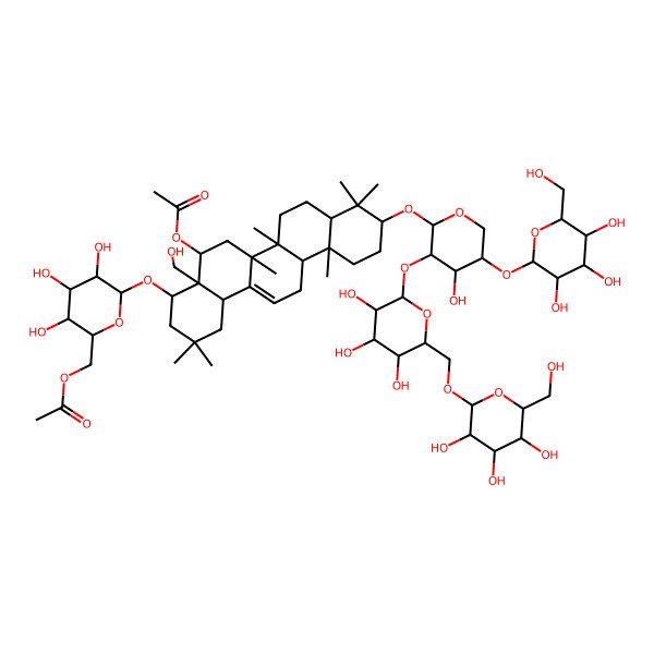 2D Structure of [6-[[5-Acetyloxy-4a-(hydroxymethyl)-10-[4-hydroxy-5-[3,4,5-trihydroxy-6-(hydroxymethyl)oxan-2-yl]oxy-3-[3,4,5-trihydroxy-6-[[3,4,5-trihydroxy-6-(hydroxymethyl)oxan-2-yl]oxymethyl]oxan-2-yl]oxyoxan-2-yl]oxy-2,2,6a,6b,9,9,12a-heptamethyl-1,3,4,5,6,6a,7,8,8a,10,11,12,13,14b-tetradecahydropicen-4-yl]oxy]-3,4,5-trihydroxyoxan-2-yl]methyl acetate