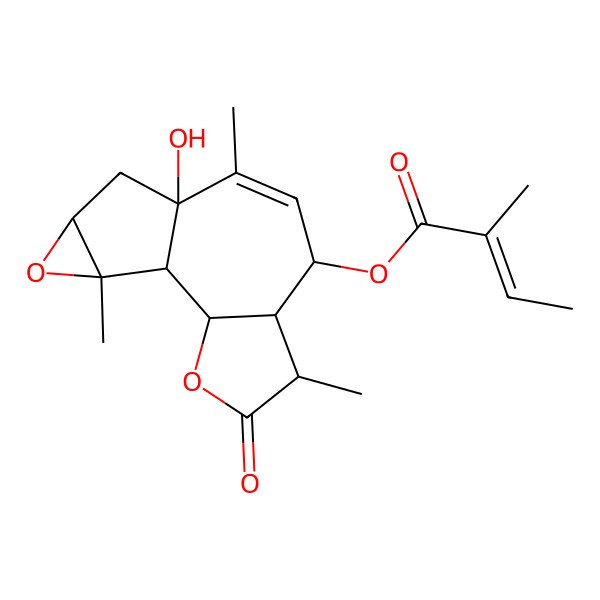 2D Structure of (10-Hydroxy-5,9,14-trimethyl-4-oxo-3,13-dioxatetracyclo[8.4.0.02,6.012,14]tetradec-8-en-7-yl) 2-methylbut-2-enoate