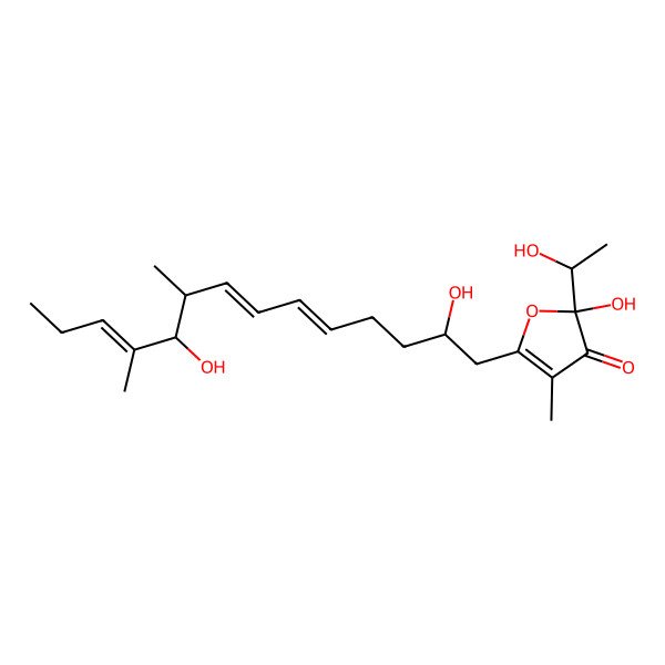 2D Structure of 5-(2,10-Dihydroxy-9,11-dimethyltetradeca-5,7,11-trienyl)-2-hydroxy-2-(1-hydroxyethyl)-4-methylfuran-3-one