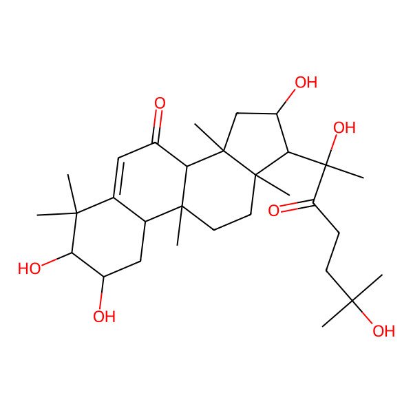 2D Structure of (2S,3R,8R,9S,10S,13R,14S,16R,17R)-17-[(2R)-2,6-dihydroxy-6-methyl-3-oxoheptan-2-yl]-2,3,16-trihydroxy-4,4,9,13,14-pentamethyl-1,2,3,8,10,11,12,15,16,17-decahydrocyclopenta[a]phenanthren-7-one