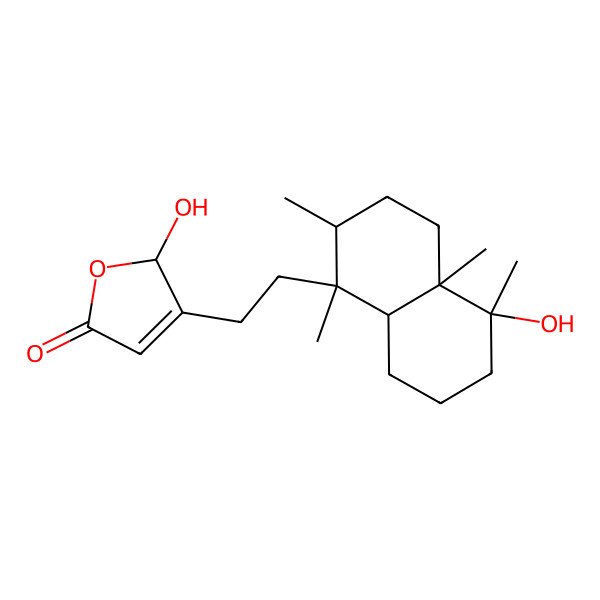 2D Structure of (2S)-3-[2-[(1S,2R,4aR,5S,8aR)-5-hydroxy-1,2,4a,5-tetramethyl-3,4,6,7,8,8a-hexahydro-2H-naphthalen-1-yl]ethyl]-2-hydroxy-2H-furan-5-one