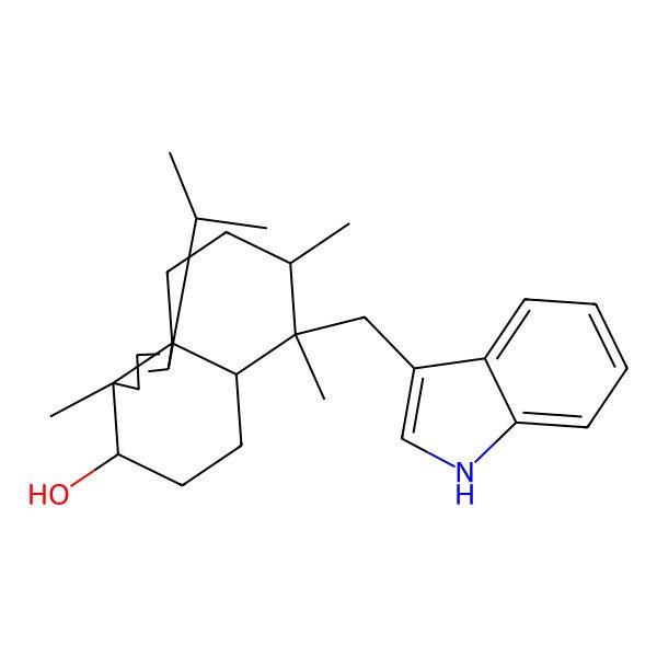 2D Structure of 7-(1H-indol-3-ylmethyl)-3a,7,8-trimethyl-1-propan-2-yl-3,4,5,6,6a,8,9,10-octahydrocyclopenta[j]naphthalen-4-ol