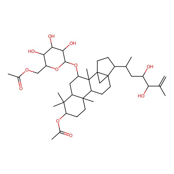 2D Structure of [6-[[7-Acetyloxy-15-(4,5-dihydroxy-6-methylhept-6-en-2-yl)-2,6,6,10-tetramethyl-3-pentacyclo[12.3.1.01,14.02,11.05,10]octadecanyl]oxy]-3,4,5-trihydroxyoxan-2-yl]methyl acetate
