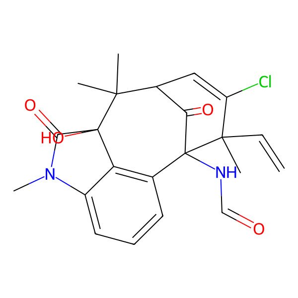 2D Structure of N-(4-chloro-3-ethenyl-8-hydroxy-3,7,7,10-tetramethyl-9,16-dioxo-10-azatetracyclo[6.6.1.12,6.011,15]hexadeca-1(15),4,11,13-tetraen-2-yl)formamide