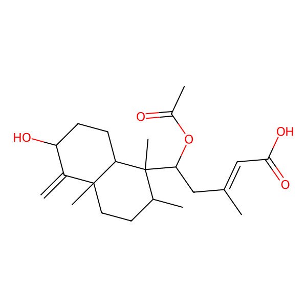 2D Structure of (E,5R)-5-[(1S,2R,4aR,6S,8aS)-6-hydroxy-1,2,4a-trimethyl-5-methylidene-3,4,6,7,8,8a-hexahydro-2H-naphthalen-1-yl]-5-acetyloxy-3-methylpent-2-enoic acid