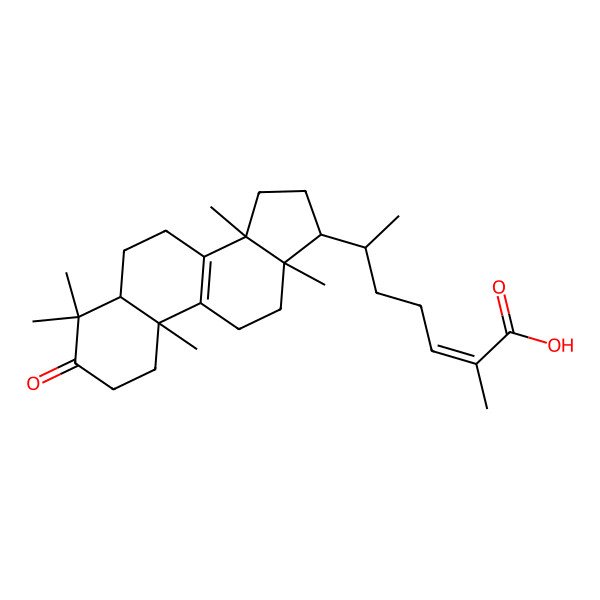 2D Structure of 2-Methyl-6-(4,4,10,13,14-pentamethyl-3-oxo-1,2,5,6,7,11,12,15,16,17-decahydrocyclopenta[a]phenanthren-17-yl)hept-2-enoic acid