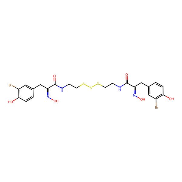 2D Structure of (2E)-3-(3-bromo-4-hydroxyphenyl)-N-[2-[2-[[(2E)-3-(3-bromo-4-hydroxyphenyl)-2-hydroxyiminopropanoyl]amino]ethyltrisulfanyl]ethyl]-2-hydroxyiminopropanamide