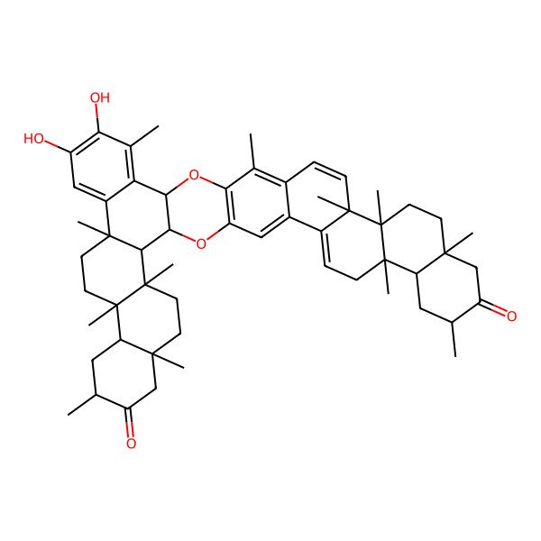 2D Structure of 20,21-Dihydroxy-5,8,11,14,17,22,27,31,32,35,38,41-dodecamethyl-2,25-dioxaundecacyclo[24.20.0.03,24.04,17.05,14.08,13.018,23.028,45.031,44.032,41.035,40]hexatetraconta-1(26),18,20,22,27,29,43,45-octaene-10,37-dione