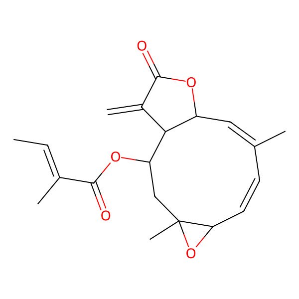 2D Structure of (4,9-Dimethyl-14-methylidene-13-oxo-5,12-dioxatricyclo[9.3.0.04,6]tetradeca-7,9-dien-2-yl) 2-methylbut-2-enoate