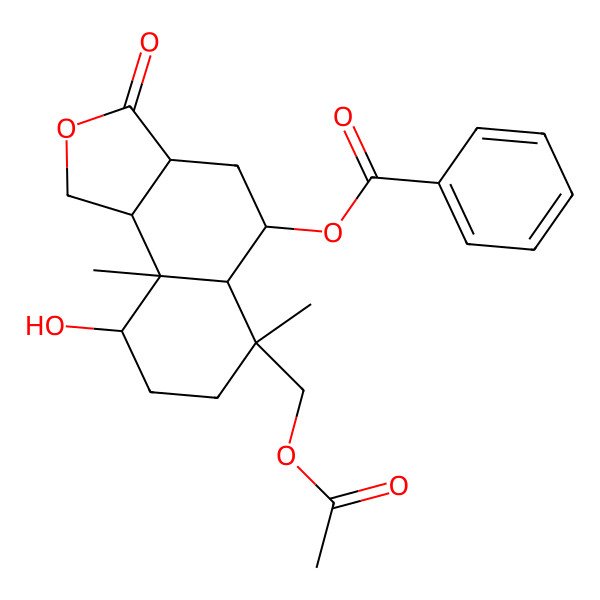 2D Structure of [6-(acetyloxymethyl)-9-hydroxy-6,9a-dimethyl-3-oxo-3a,4,5,5a,7,8,9,9b-octahydro-1H-benzo[e][2]benzofuran-5-yl] benzoate