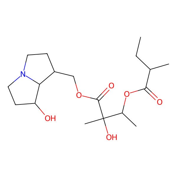2D Structure of [(1R,7R,8R)-7-hydroxy-2,3,5,6,7,8-hexahydro-1H-pyrrolizin-1-yl]methyl (2R,3R)-2-hydroxy-2-methyl-3-[(2S)-2-methylbutanoyl]oxybutanoate