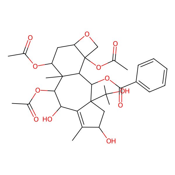 2D Structure of [(1R,2S,3S,5S,8R,9R,10S,11S,13R,16S)-9,11,16-triacetyloxy-5,8-dihydroxy-3-(2-hydroxypropan-2-yl)-6,10-dimethyl-14-oxatetracyclo[8.6.0.03,7.013,16]hexadec-6-en-2-yl] benzoate