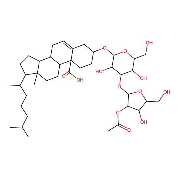2D Structure of (3S,8S,9S,10S,13R,14S,17R)-3-[(2R,3R,4S,5R,6R)-4-[(2S,3S,4R,5R)-3-acetyloxy-4-hydroxy-5-(hydroxymethyl)oxolan-2-yl]oxy-3,5-dihydroxy-6-(hydroxymethyl)oxan-2-yl]oxy-13-methyl-17-[(2R)-6-methylheptan-2-yl]-2,3,4,7,8,9,11,12,14,15,16,17-dodecahydro-1H-cyclopenta[a]phenanthrene-10-carboxylic acid