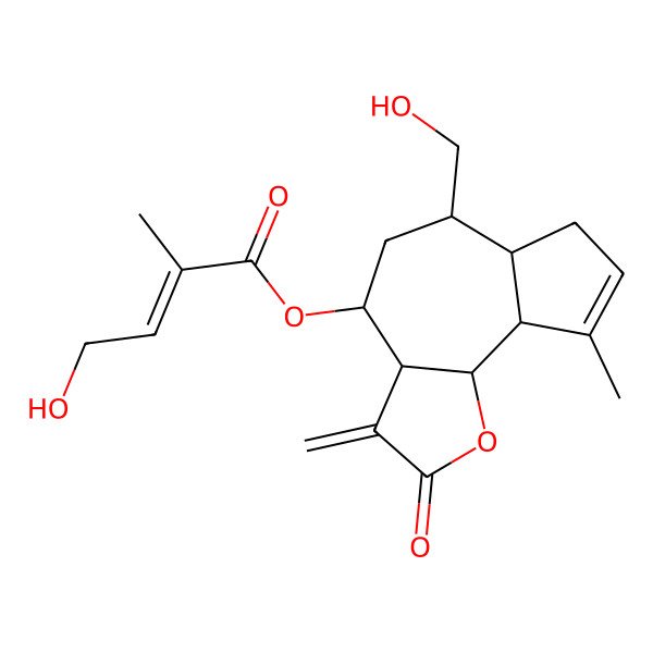 2D Structure of [6-(Hydroxymethyl)-9-methyl-3-methylidene-2-oxo-3a,4,5,6,6a,7,9a,9b-octahydroazuleno[4,5-b]furan-4-yl] 4-hydroxy-2-methylbut-2-enoate