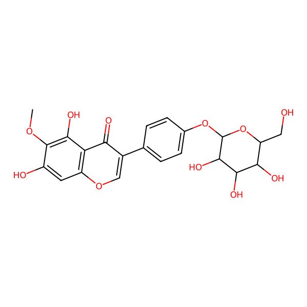 2D Structure of 5,7-dihydroxy-6-methoxy-3-[4-[(2S,3R,4S,5S,6R)-3,4,5-trihydroxy-6-(hydroxymethyl)oxan-2-yl]oxyphenyl]chromen-4-one
