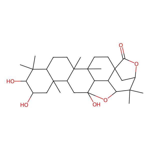 2D Structure of (1R,4R,5R,8R,10S,11R,13R,14R,16R,17S,18S,19S,21S)-10,11,16-trihydroxy-4,5,9,9,13,20,20-heptamethyl-22,25-dioxaheptacyclo[19.2.1.116,19.01,18.04,17.05,14.08,13]pentacosan-23-one