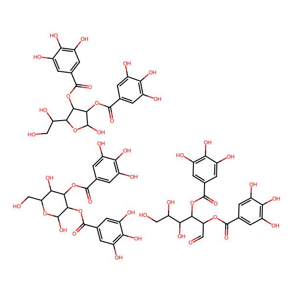 2D Structure of [2-(1,2-Dihydroxyethyl)-5-hydroxy-4-(3,4,5-trihydroxybenzoyl)oxyoxolan-3-yl] 3,4,5-trihydroxybenzoate;[2,5-dihydroxy-6-(hydroxymethyl)-3-(3,4,5-trihydroxybenzoyl)oxyoxan-4-yl] 3,4,5-trihydroxybenzoate;[4,5,6-trihydroxy-1-oxo-3-(3,4,5-trihydroxybenzoyl)oxyhexan-2-yl] 3,4,5-trihydroxybenzoate