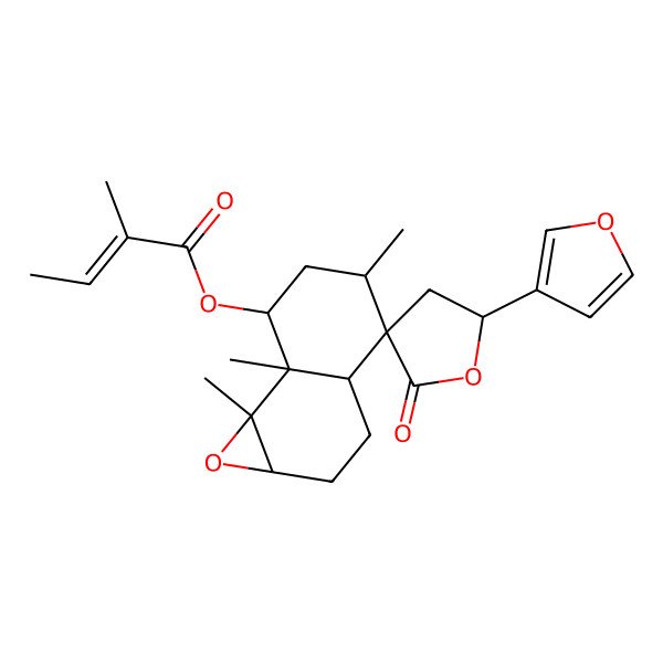 2D Structure of [(1aR,3aS,4R,5R,5'R,7R,7aR,7bS)-5'-(furan-3-yl)-5,7a,7b-trimethyl-2'-oxospiro[2,3,3a,5,6,7-hexahydro-1aH-naphtho[1,2-b]oxirene-4,3'-oxolane]-7-yl] (Z)-2-methylbut-2-enoate