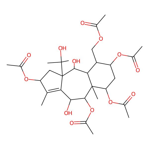 2D Structure of [2,5,6,8-Tetraacetyloxy-4,10-dihydroxy-10a-(2-hydroxypropan-2-yl)-3,5a-dimethyl-1,2,4,5,6,7,8,9,9a,10-decahydrobenzo[f]azulen-9-yl]methyl acetate