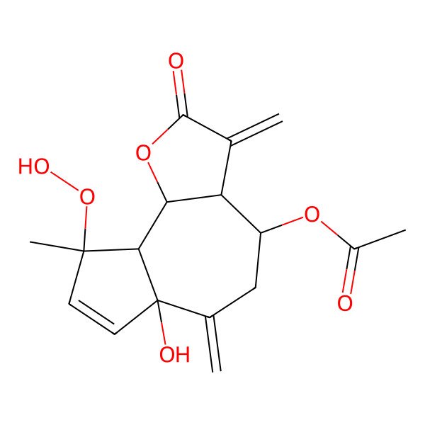 2D Structure of [(3aR,4S,6aR,9S,9aR,9bS)-9-hydroperoxy-6a-hydroxy-9-methyl-3,6-dimethylidene-2-oxo-4,5,9a,9b-tetrahydro-3aH-azuleno[4,5-b]furan-4-yl] acetate