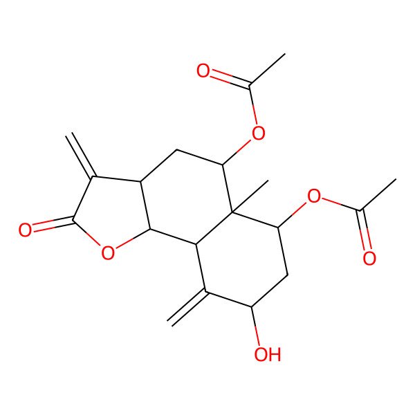 2D Structure of [(3aS,5R,5aS,6S,8R,9aS,9bS)-6-acetyloxy-8-hydroxy-5a-methyl-3,9-dimethylidene-2-oxo-3a,4,5,6,7,8,9a,9b-octahydrobenzo[g][1]benzofuran-5-yl] acetate