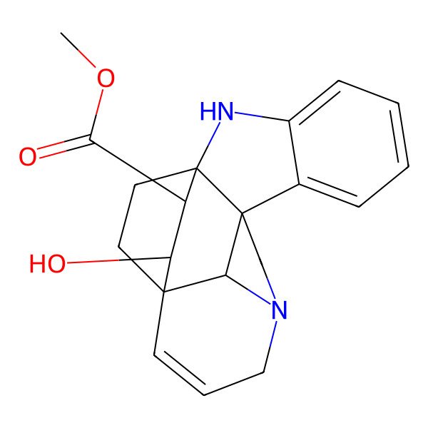 2D Structure of methyl (1R,9R,16R,17R,18S,21R)-17-hydroxy-2,12-diazahexacyclo[14.2.2.19,12.01,9.03,8.016,21]henicosa-3,5,7,14-tetraene-18-carboxylate
