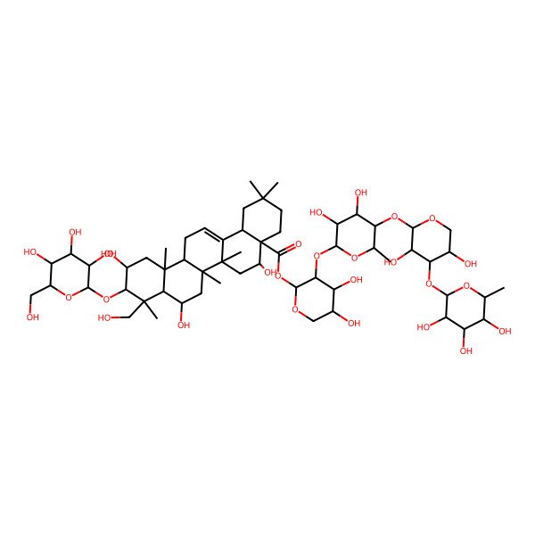 2D Structure of [3-[5-[3,5-Dihydroxy-4-(3,4,5-trihydroxy-6-methyloxan-2-yl)oxyoxan-2-yl]oxy-3,4-dihydroxy-6-methyloxan-2-yl]oxy-4,5-dihydroxyoxan-2-yl] 5,8,11-trihydroxy-9-(hydroxymethyl)-2,2,6a,6b,9,12a-hexamethyl-10-[3,4,5-trihydroxy-6-(hydroxymethyl)oxan-2-yl]oxy-1,3,4,5,6,6a,7,8,8a,10,11,12,13,14b-tetradecahydropicene-4a-carboxylate