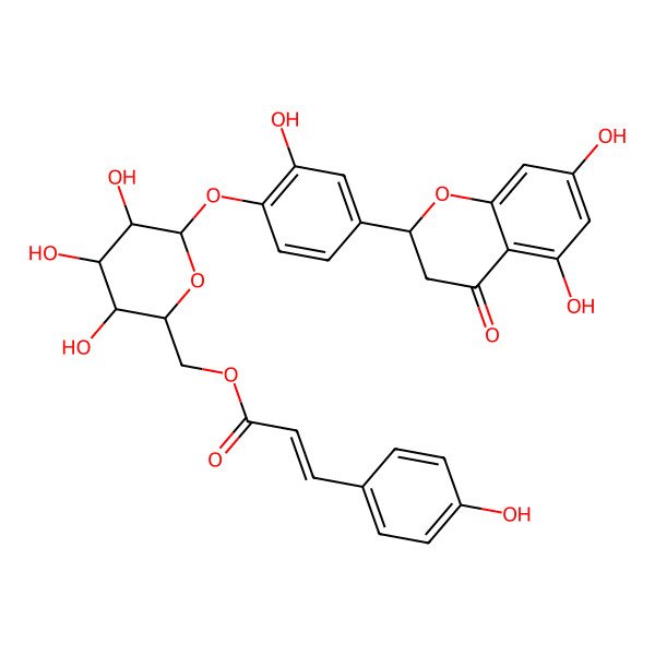 2D Structure of [6-[4-(5,7-Dihydroxy-4-oxo-2,3-dihydrochromen-2-yl)-2-hydroxyphenoxy]-3,4,5-trihydroxyoxan-2-yl]methyl 3-(4-hydroxyphenyl)prop-2-enoate