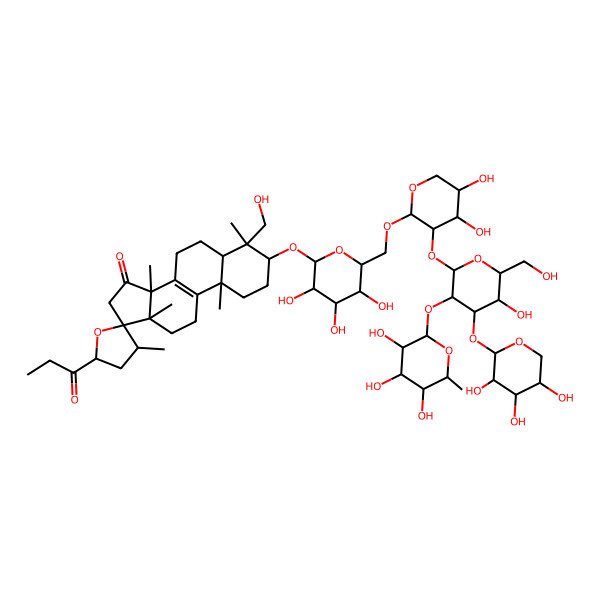 2D Structure of (3S,3'R,4S,5R,5'S,10S,13S,14S,17S)-3-[(2R,3R,4S,5S,6R)-6-[[(2S,3R,4S,5S)-4,5-dihydroxy-3-[(2S,3R,4S,5R,6R)-5-hydroxy-6-(hydroxymethyl)-3-[(2S,3R,4R,5R,6S)-3,4,5-trihydroxy-6-methyloxan-2-yl]oxy-4-[(2S,3R,4S,5S)-3,4,5-trihydroxyoxan-2-yl]oxyoxan-2-yl]oxyoxan-2-yl]oxymethyl]-3,4,5-trihydroxyoxan-2-yl]oxy-4-(hydroxymethyl)-3',4,10,13,14-pentamethyl-5'-propanoylspiro[2,3,5,6,7,11,12,16-octahydro-1H-cyclopenta[a]phenanthrene-17,2'-oxolane]-15-one
