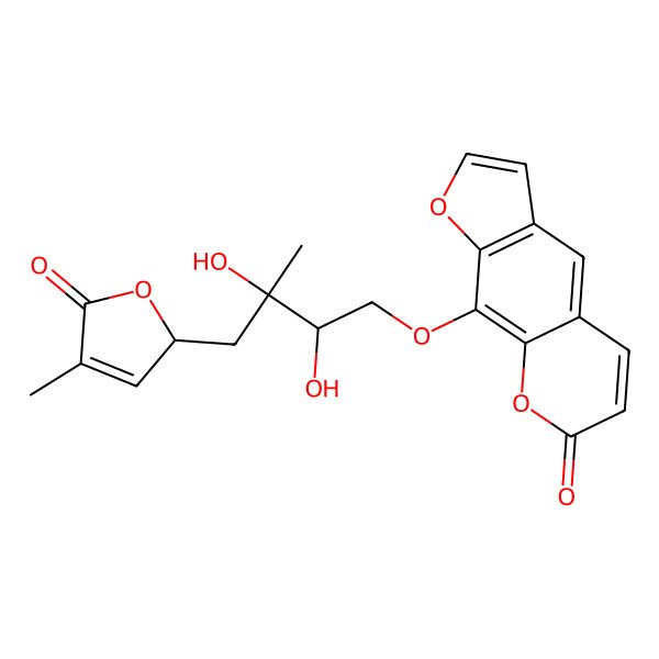 2D Structure of 9-[(2R,3R)-2,3-dihydroxy-3-methyl-4-[(2R)-4-methyl-5-oxo-2H-furan-2-yl]butoxy]furo[3,2-g]chromen-7-one