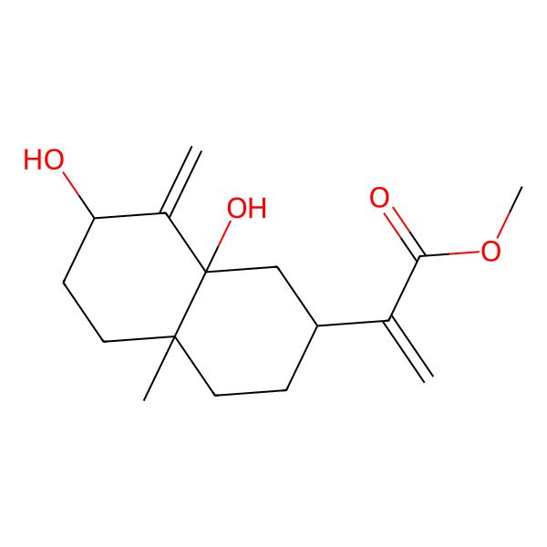 2D Structure of methyl 2-[(2R,4aS,7R,8aS)-7,8a-dihydroxy-4a-methyl-8-methylidene-2,3,4,5,6,7-hexahydro-1H-naphthalen-2-yl]prop-2-enoate