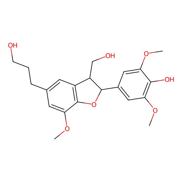 2D Structure of 4-[3-(Hydroxymethyl)-5-(3-hydroxypropyl)-7-methoxy-2,3-dihydro-1-benzofuran-2-yl]-2,6-dimethoxyphenol