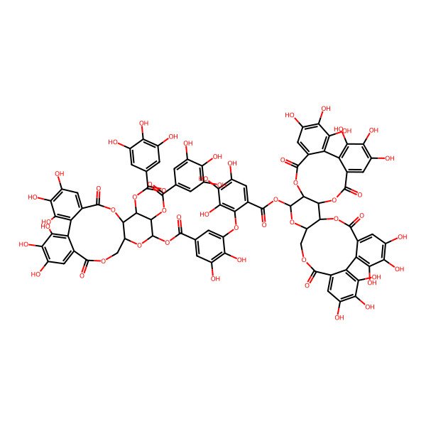 2D Structure of [(1R,2S,19R,20R,22R)-7,8,9,12,13,14,28,29,30,33,34,35-dodecahydroxy-4,17,25,38-tetraoxo-3,18,21,24,39-pentaoxaheptacyclo[20.17.0.02,19.05,10.011,16.026,31.032,37]nonatriaconta-5,7,9,11,13,15,26,28,30,32,34,36-dodecaen-20-yl] 2-[5-[[(10R,11S,12R,13S,15R)-3,4,5,21,22,23-hexahydroxy-8,18-dioxo-11,12-bis[(3,4,5-trihydroxybenzoyl)oxy]-9,14,17-trioxatetracyclo[17.4.0.02,7.010,15]tricosa-1(23),2,4,6,19,21-hexaen-13-yl]oxycarbonyl]-2,3-dihydroxyphenoxy]-3,4,5-trihydroxybenzoate