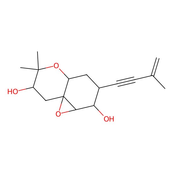 2D Structure of 6,6-dimethyl-3-(3-methylbut-3-en-1-ynyl)-2,3,4,4a,7,8-hexahydro-1aH-oxireno[2,3-e]chromene-2,7-diol