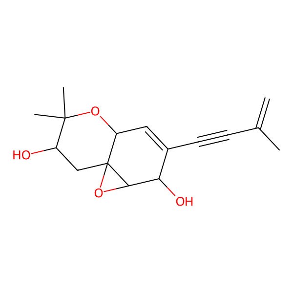 2D Structure of 6,6-dimethyl-3-(3-methylbut-3-en-1-ynyl)-2,4a,7,8-tetrahydro-1aH-oxireno[2,3-e]chromene-2,7-diol