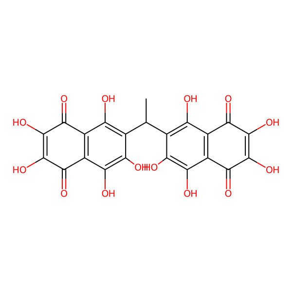 2D Structure of 2,2'-(Ethan-1,1-diyl)bis(3,5,6,7,8-pentahydroxy-1,4-naphthoquinone)