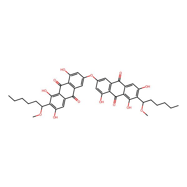 2D Structure of 6,6'-oxybis(1,3,8-trihydroxy-2-((S)-1-methoxyhexyl)anthracene-9,10-dione)